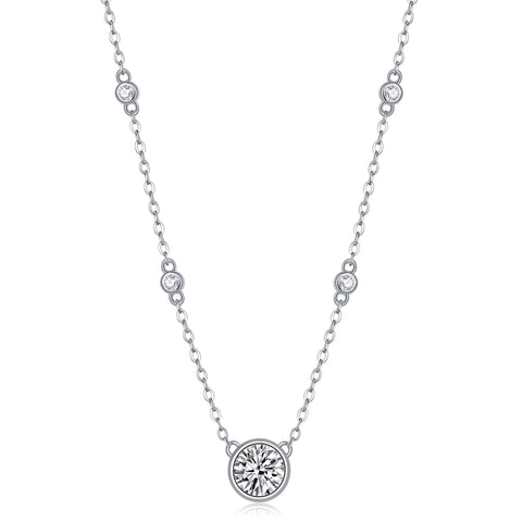 1-Carat Moissanite Pendant Necklace in S925 Sterling Silver with Platinum Plating