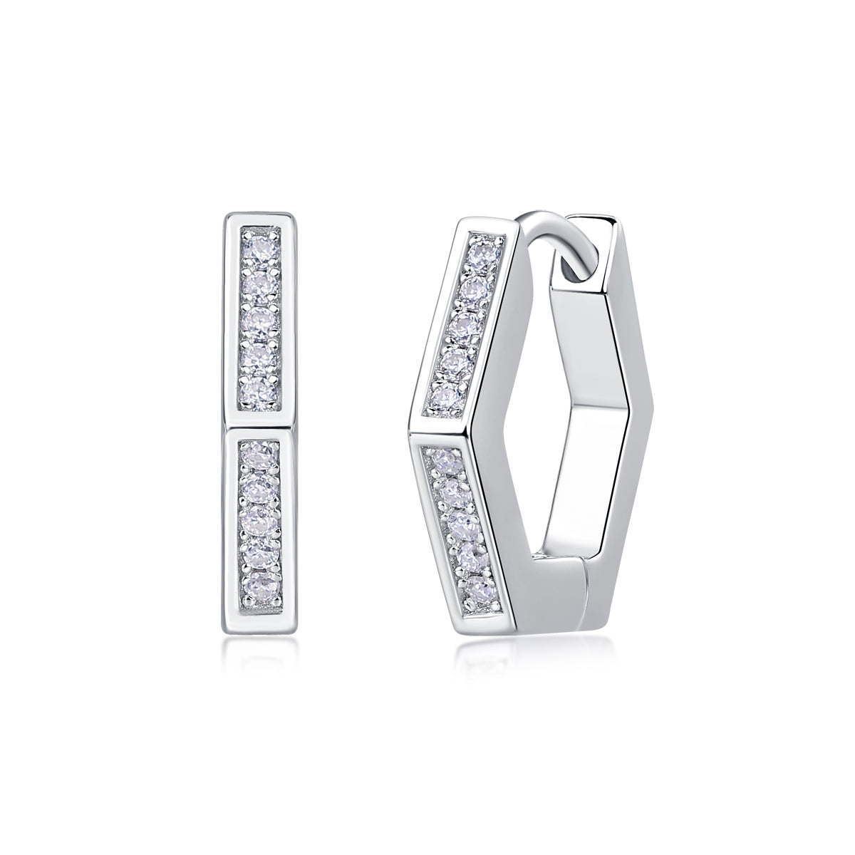 S925 Sterling Silver Moissanite Stud Earrings Hexagonal Hoop Fine Jewelry