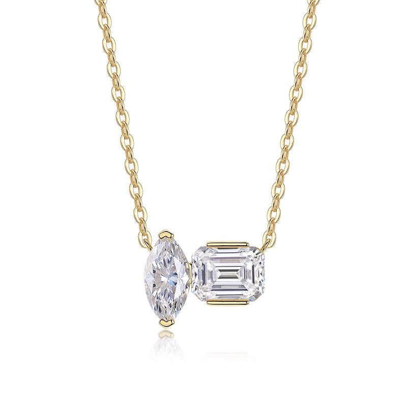 Double Diamond Shadow Moissanite Pendant Necklace S925 Sterling Silver Gold-plated