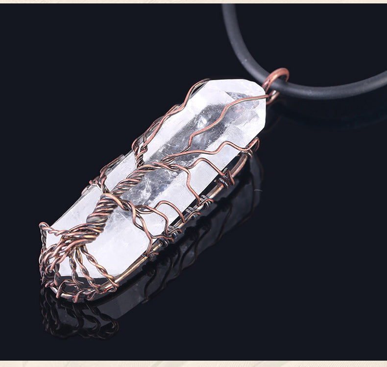 Amorphous White Crystal Pendant Necklace with Wire Wrap