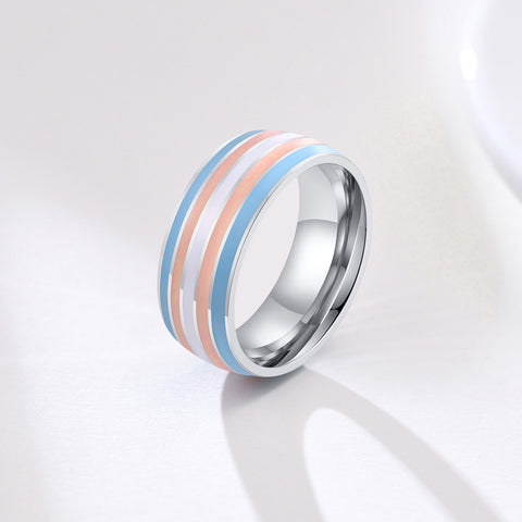 8mm Rainbow Titanium Steel Men's Flag Ring