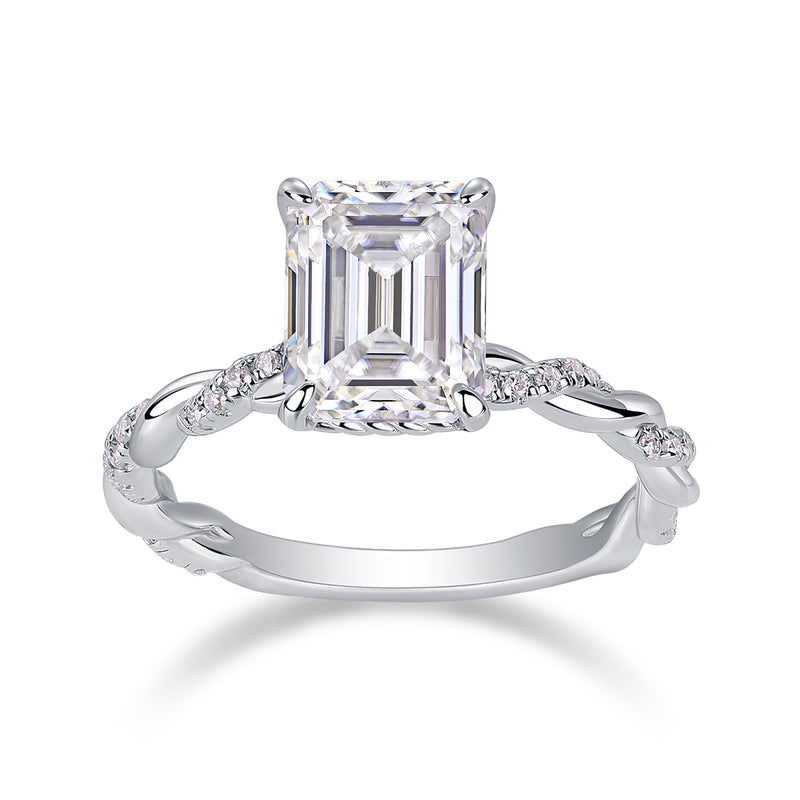 Elegant Octagonal Moissanite S925 Sterling Silver Ring with Twisted Band - 4