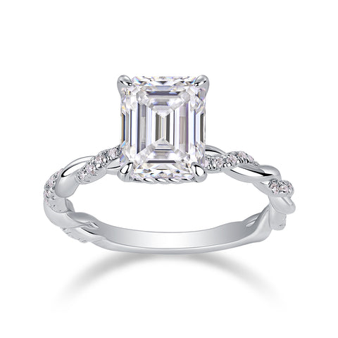 Octagonal Moissanite S925 Sterling Silver Ring Elegant Twisted Band