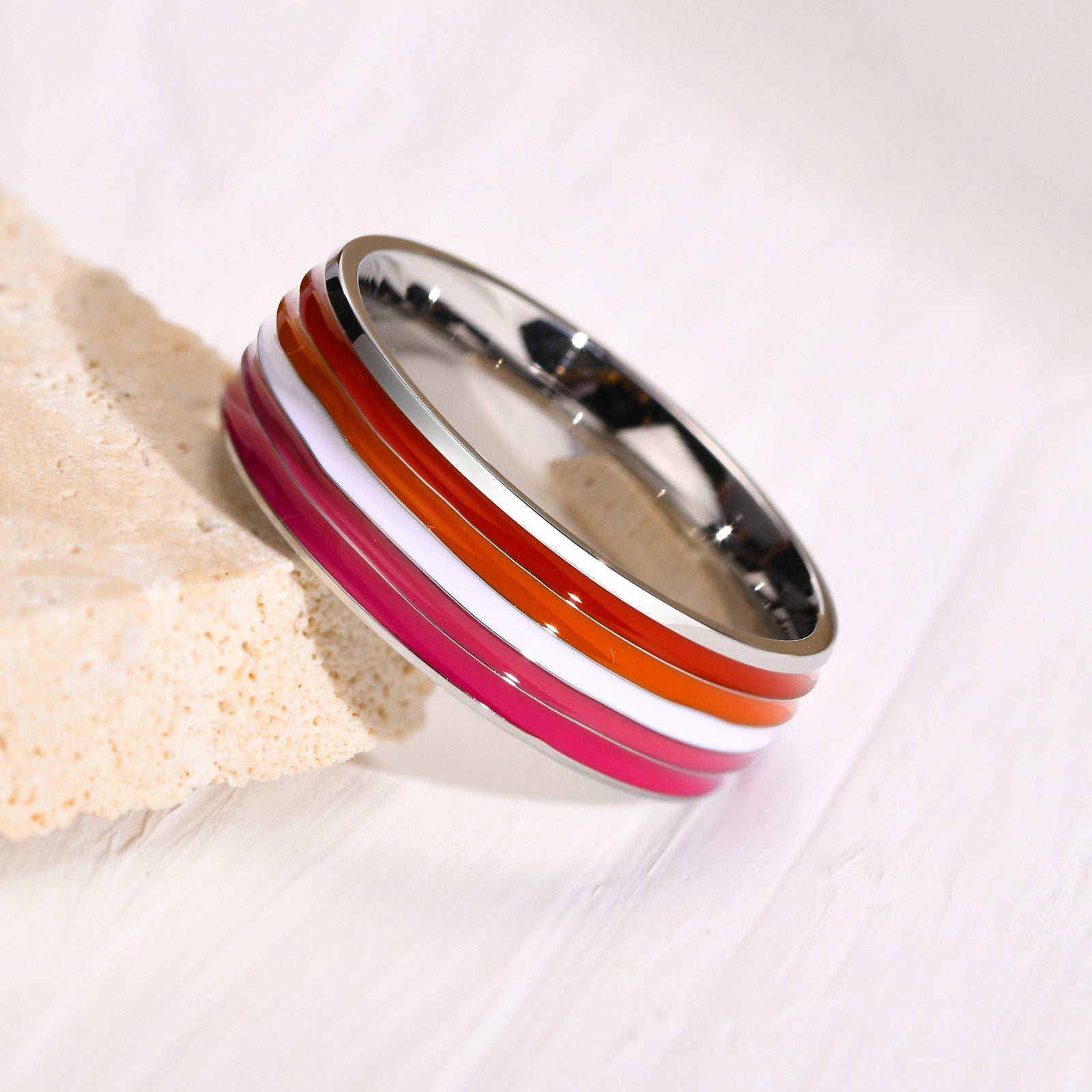 8mm Rainbow Titanium Steel Men's Flag Ring