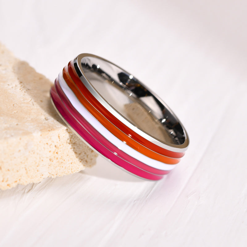 8mm Rainbow Titanium Steel Men's Flag Ring - 13