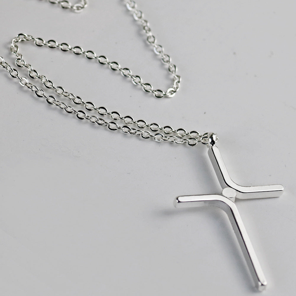 Minimalist Cross Pendant Necklace in Titanium Steel with Gold Inlay