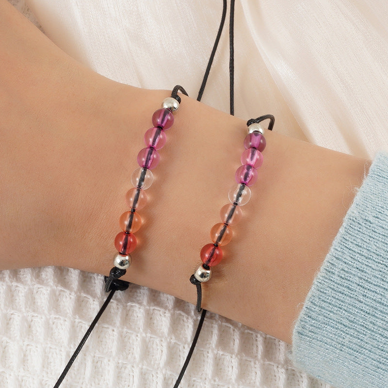Adjustable Colorful Beaded Bisexual Couple Bracelet Set