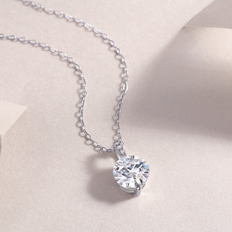 2-Carat Moissanite Pendant Necklace in S925 Sterling Silver with Platinum Plating
