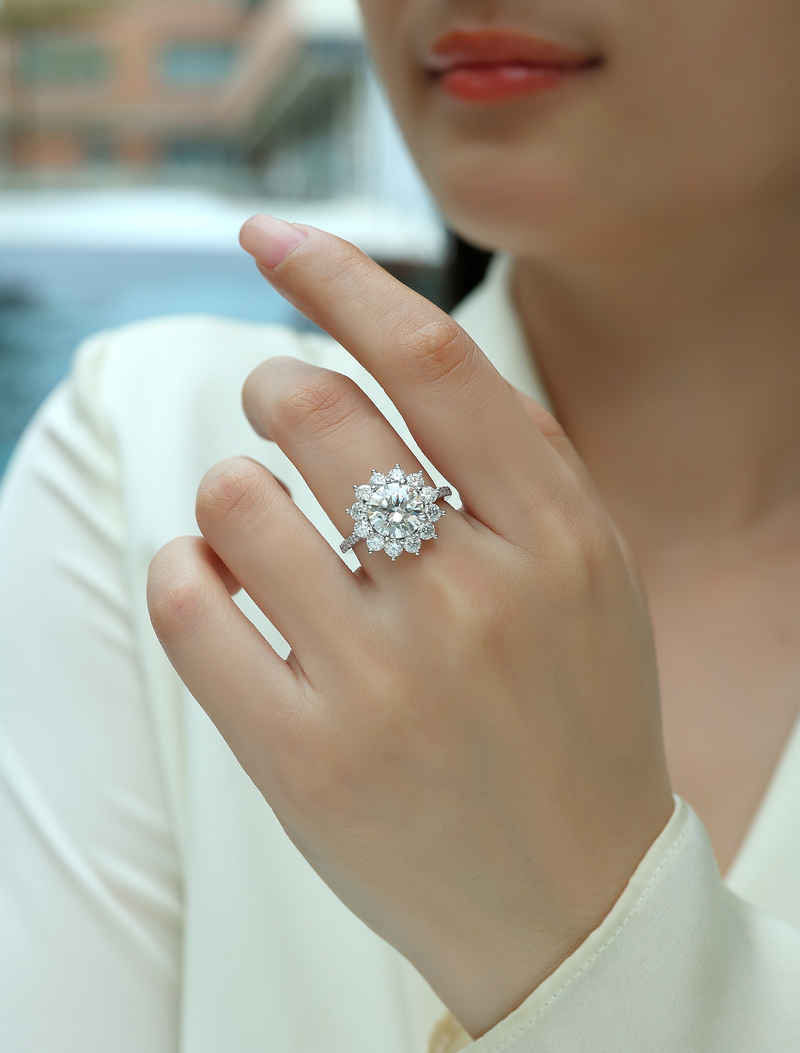 1Sunflower 3-Carat Moissanite Sterling Silver Ring Modern Elegant Fine Jewelry - 3