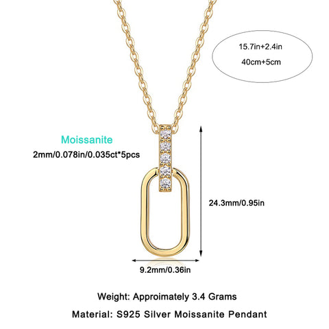 S925 Sterling Silver Moissanite Necklace Pendant Set with Gold Plating - Modern Geometric Design