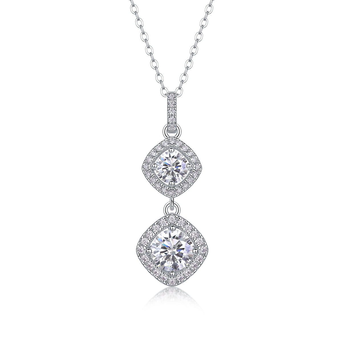 1Carat Moissanite Pendant Necklace in S925 Sterling Silver with Platinum Plating