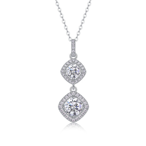 1Carat Moissanite Pendant Necklace in S925 Sterling Silver with Platinum Plating