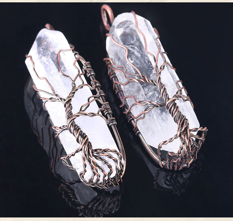 Amorphous White Crystal Pendant Necklace with Wire Wrap