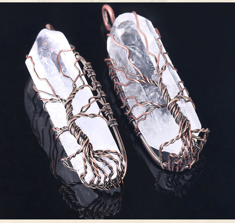 Amorphous White Crystal Pendant Necklace with Wire Wrap