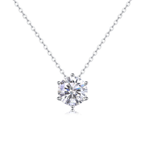 1Afternoon Rose S925 Sterling Silver Moissanite Pendant Necklace with Platinum Plating Modern Elegant Fine Jewelry