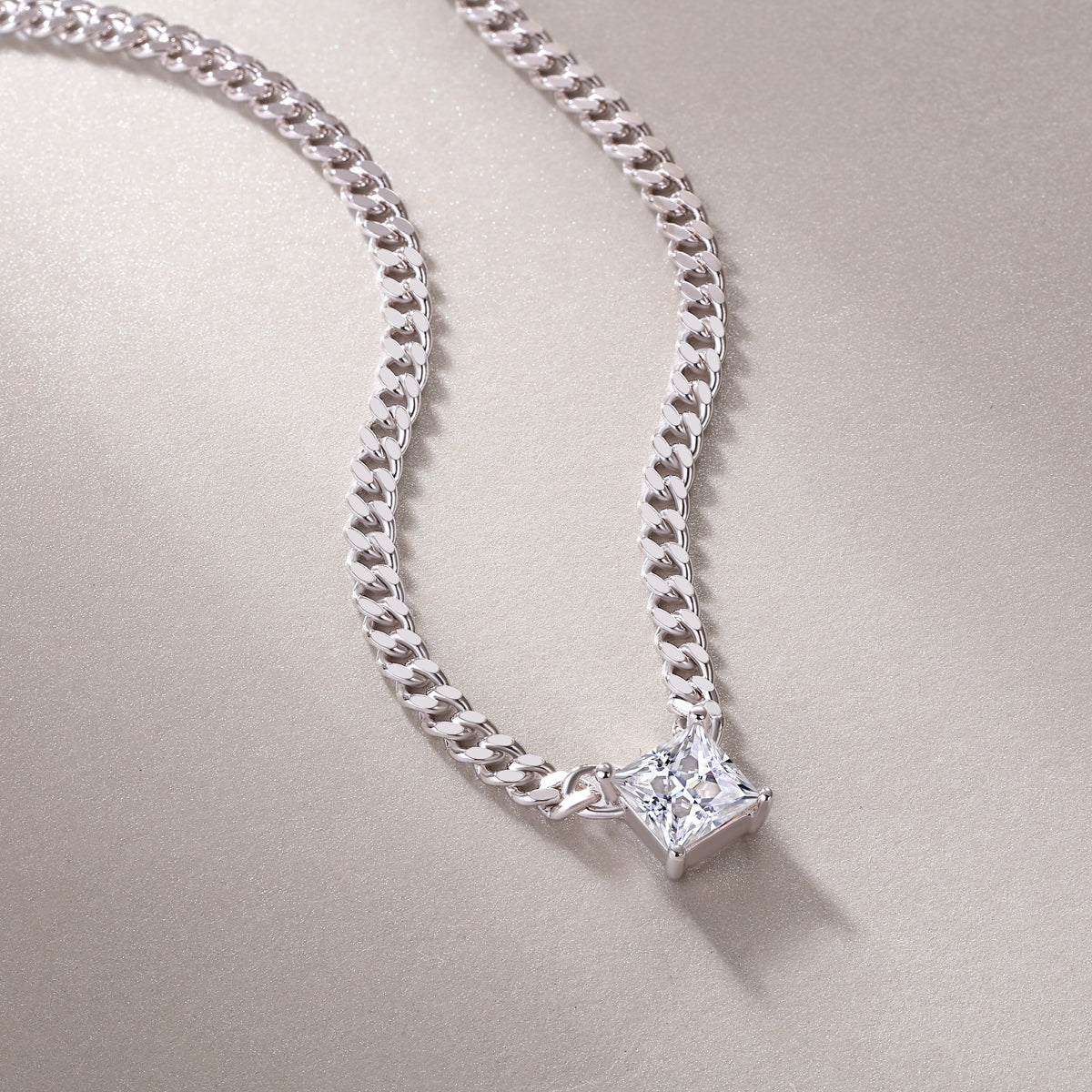 S925 Sterling Silver Square Moissanite Pendant Necklace Fashion Jewelry