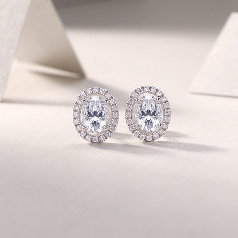1Phantom Night Sterling Silver Moissanite Stud Earrings Elegant Oval Design