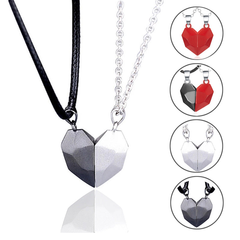 Minimalist Magnetic Heart Pendant Necklace for Couples