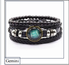 Men's Braided Leather Cord Bracelet with Alloy Zodiac Charm - 1