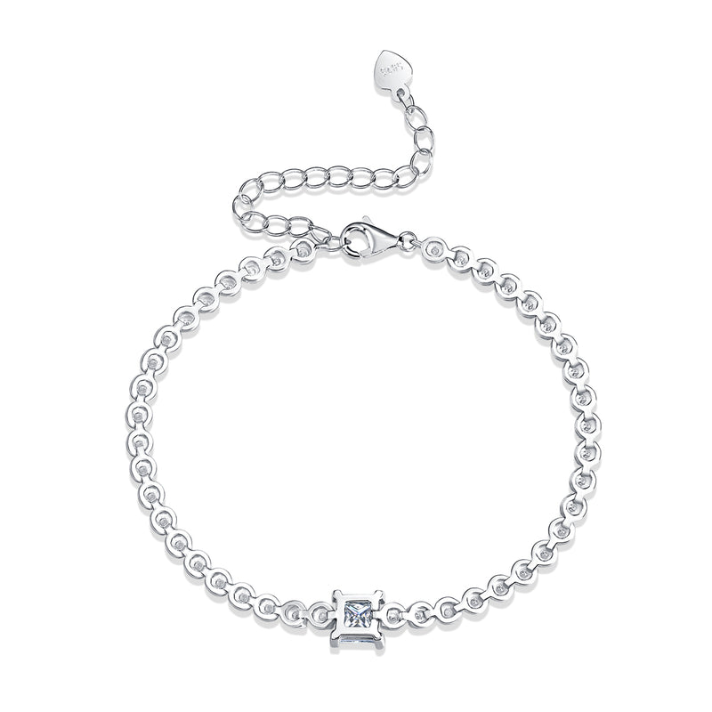 S925 Silver Moissanite Square Diamond Tennis Bracelet Elegant Modern Jewelry - 1