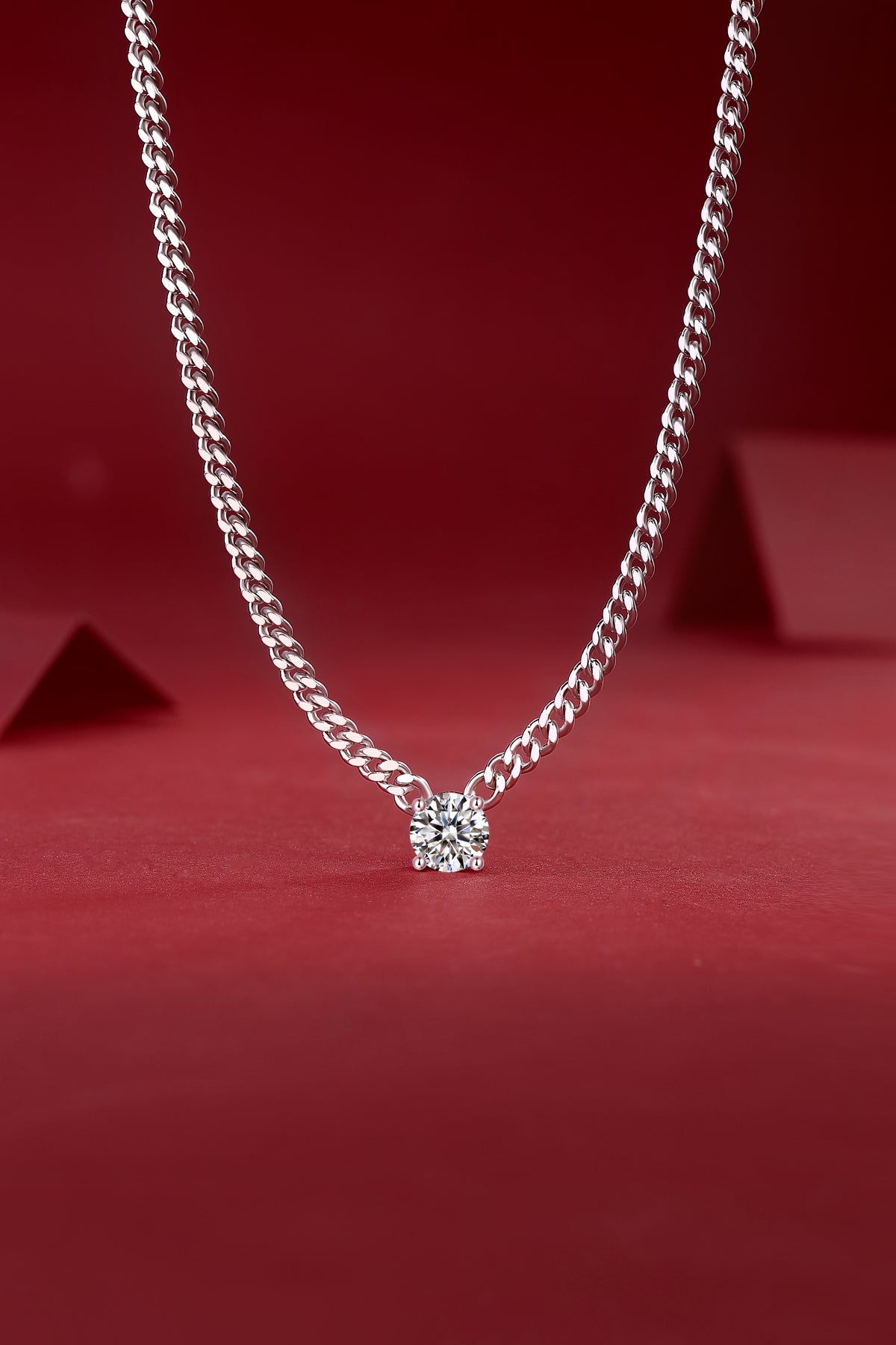 S925 Silver Cuban Necklace with 1 Carat Moissanite Pendant Luxury Fashion Jewelry
