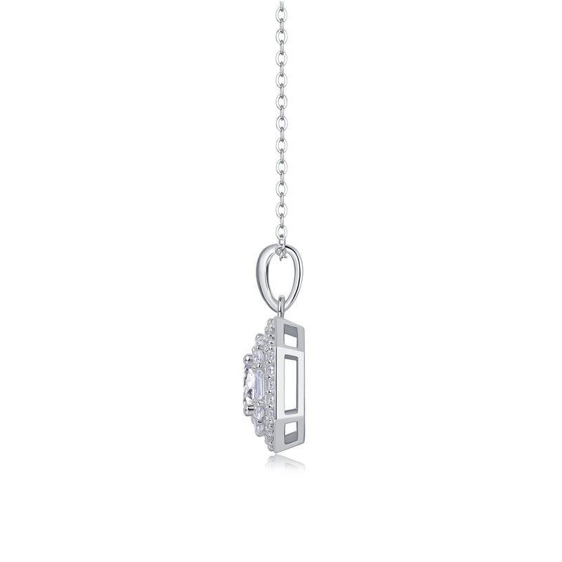 1 Carat Moissanite Square Pendant Necklace in S925 Silver - Modern Elegant Fine Jewelry - 1