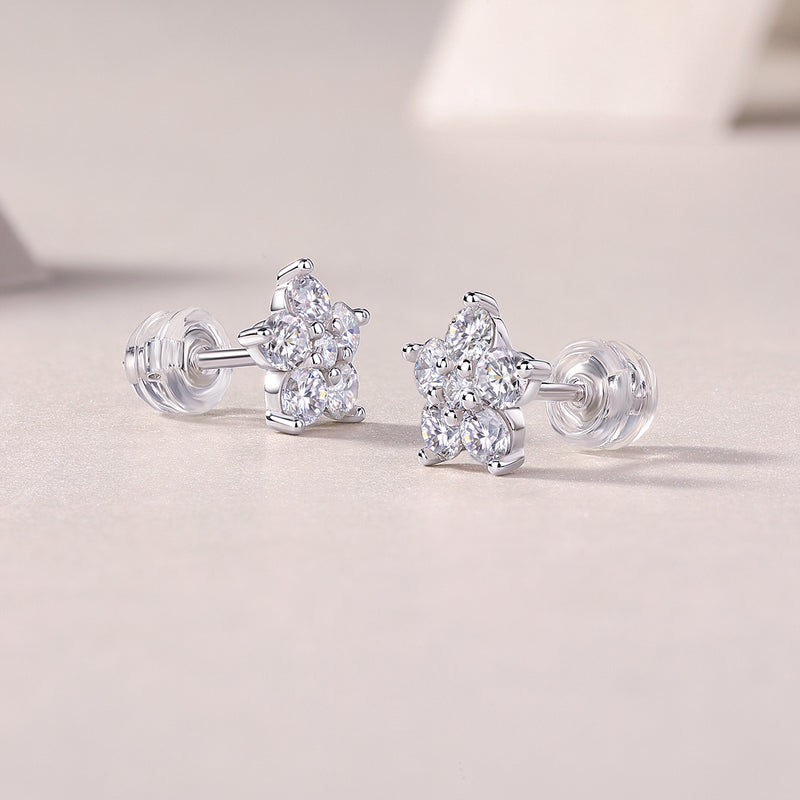 1Paris Flower S925 Sterling Silver Moissanite Stud Earrings Elegant Floral Design - 2