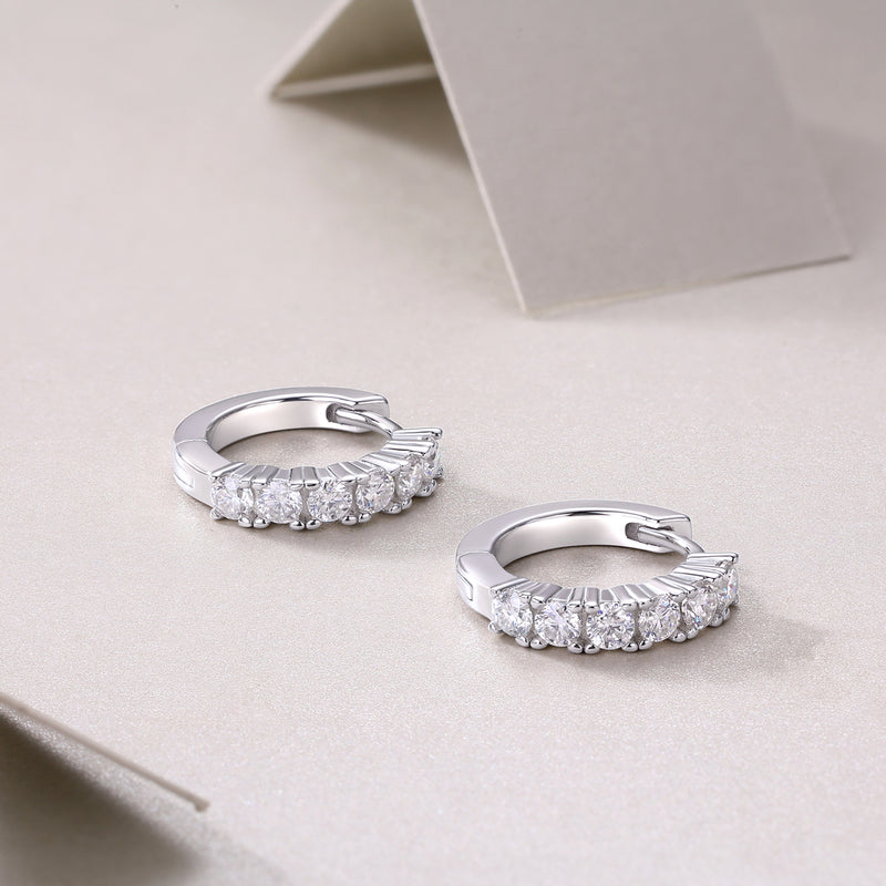 S925 Sterling Silver Moissanite Hoop Earrings Set Elegant Platinum-Plated Design - 2