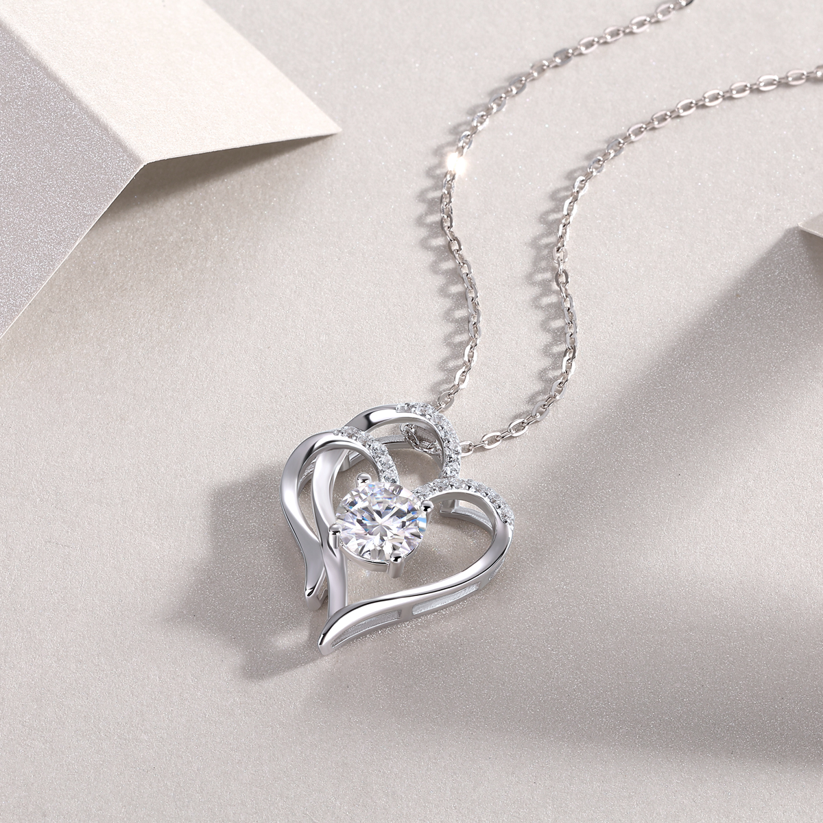 1Heart To Heart Sterling Silver Pendant Necklace with 1-Carat Moissanite Diamond