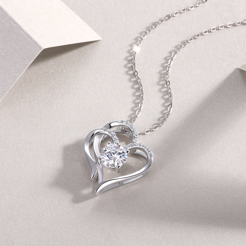 1-Carat Moissanite Heart Pendant Necklace in Sterling Silver - 4