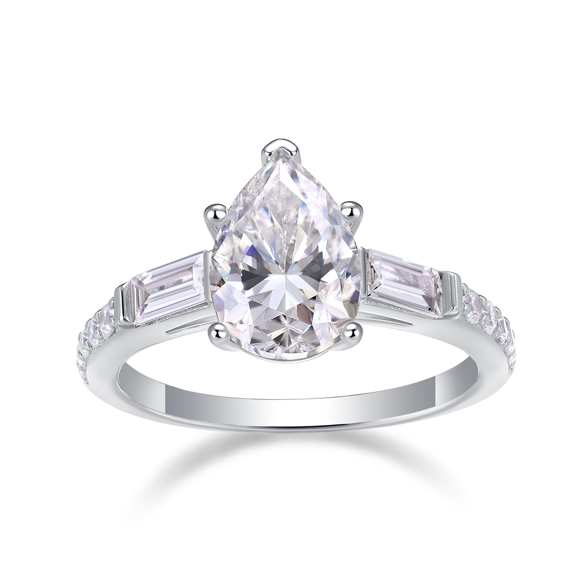 Pear-Shaped Moissanite Silver Ring Luxury Fashion Jewelry
