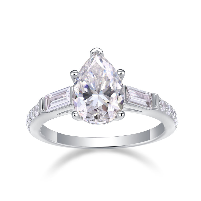 Pear-Shaped Moissanite S925 Silver Ring Modern Elegant Fashion Jewelry - 2