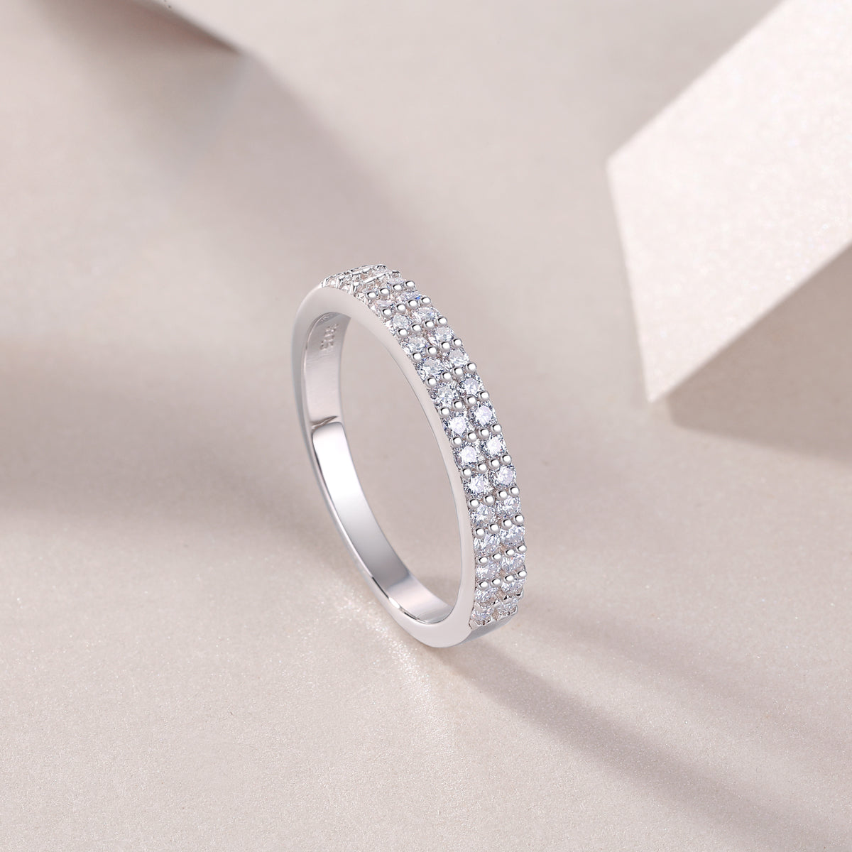 Double Row Moissanite S925 Silver Ring Elegant Sparkle Fashion Jewelry