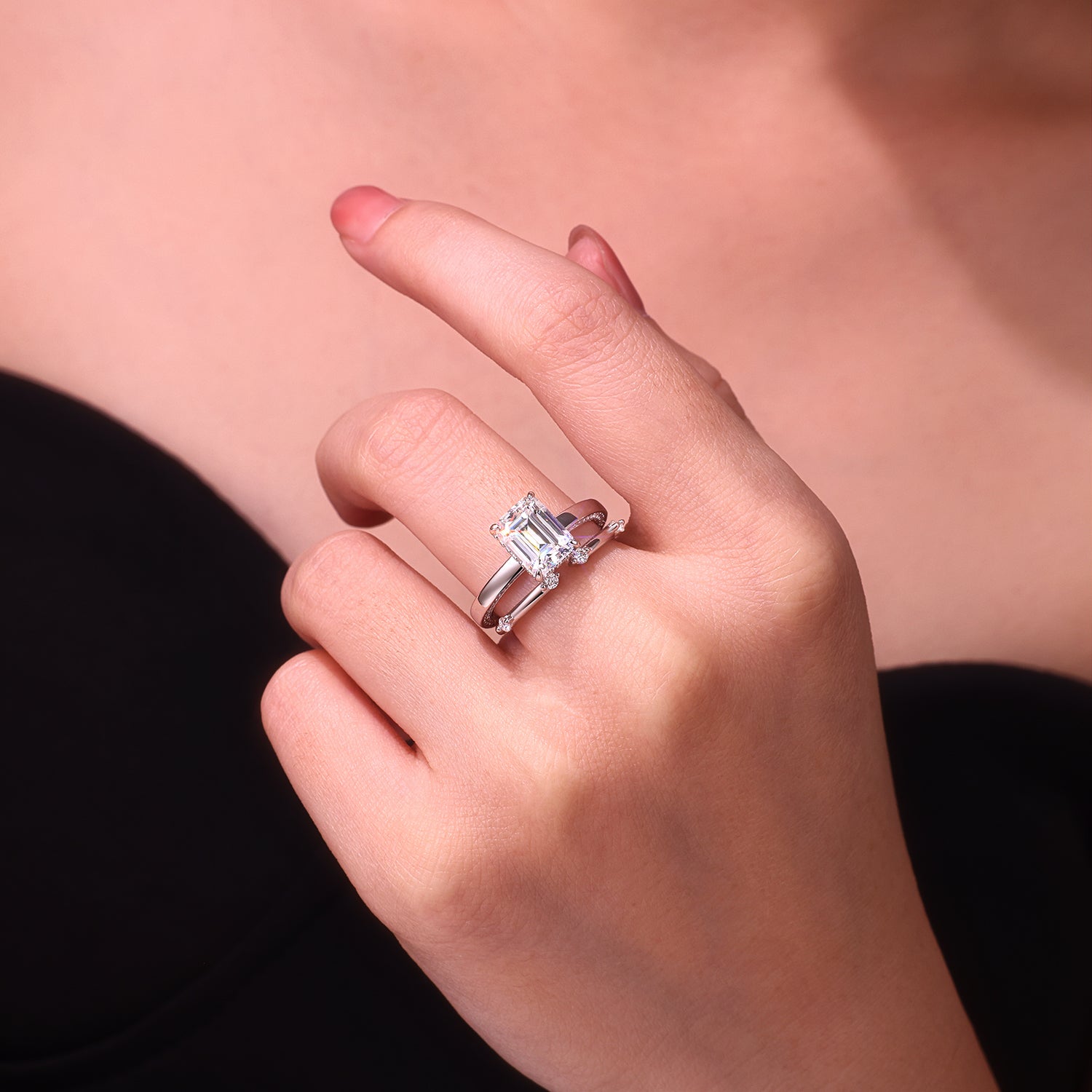 1Ice Crystal Love Moissanite Sterling Silver Ring Set for Men and Women