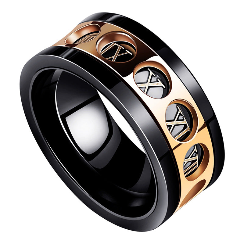 Bold Titanium Steel Ring with Roman Numerals for Men