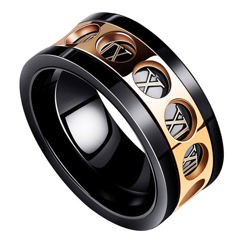 Bold Titanium Steel Ring with Roman Numerals for Men