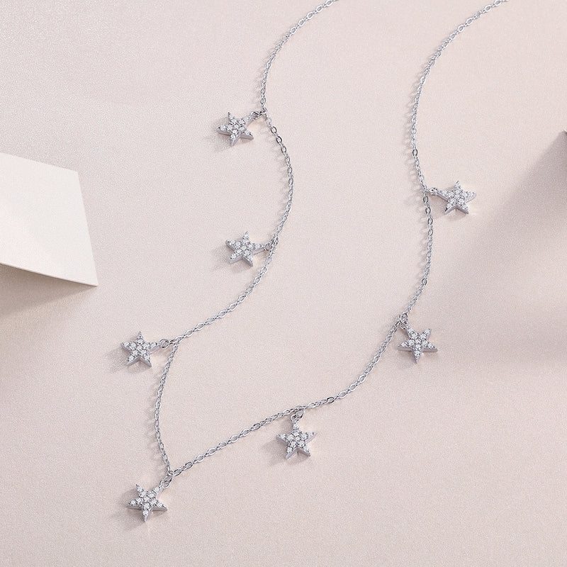 1Star Love Sterling Silver Moissanite Star Pendant Necklace Set Modern Elegant Fine Jewelry - 6