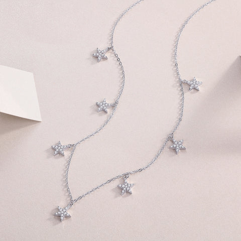 1Star Love Sterling Silver Moissanite Star Pendant Necklace Set