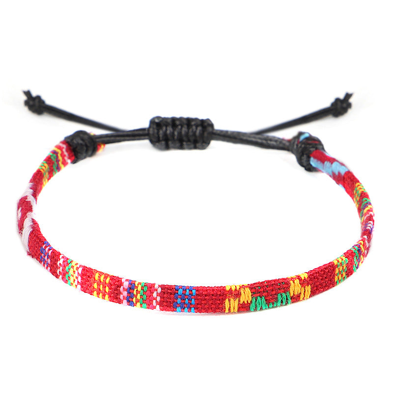 Bohemian Hand Woven Rainbow Color Cloth Anklet - 7