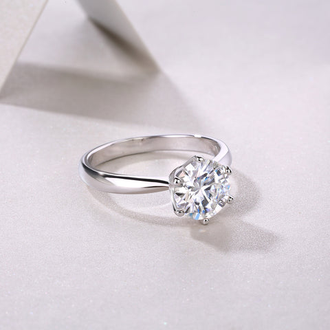 Classic Six-Prong Moissanite Sterling Silver Open Ring S925