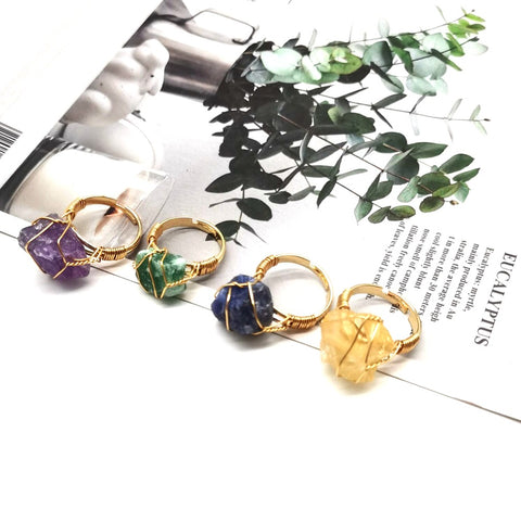 Hand Wrapped Rough Stone Agate Adjustable Ring