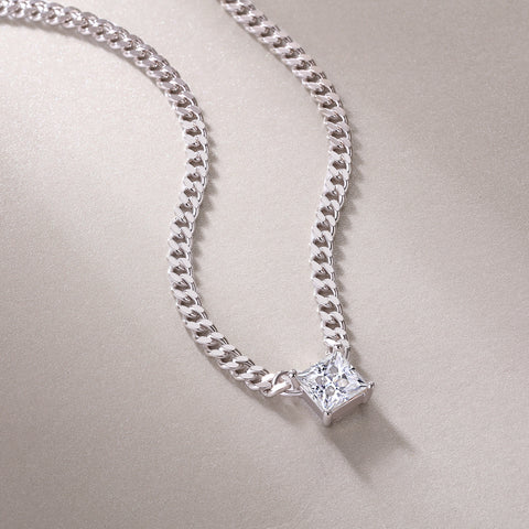 S925 Sterling Silver Square Moissanite Pendant Necklace Modern Elegant Fine Jewelry