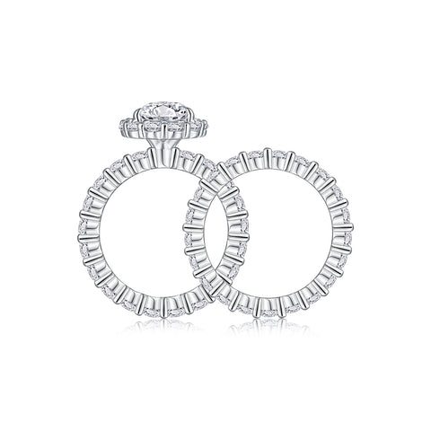 1Devoted Dew Moissanite Sterling Silver Ring Set Pear-Shaped Fashion Jewelry
