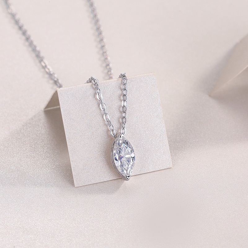 S925 Sterling Silver Moissanite Pendant Necklace Horse Eye Shape Elegant Fine Jewelry