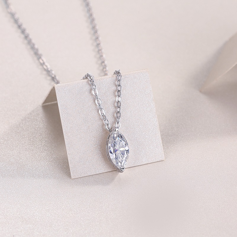 S925 Sterling Silver Moissanite Pendant Necklace Horse Eye Shape Elegant Fine Jewelry