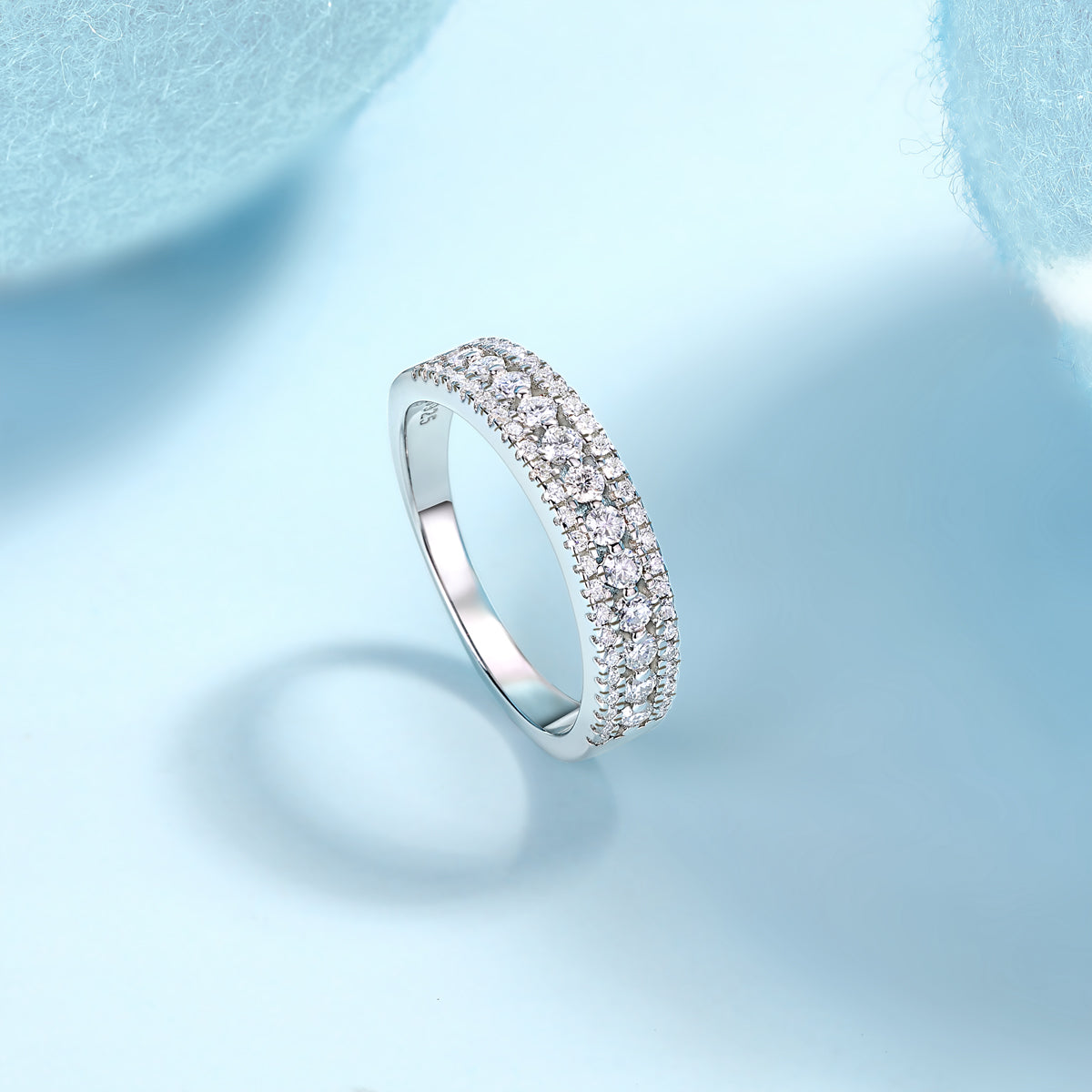 Multi-row Moissanite Silver Ring S925 Elegant Fashion Band