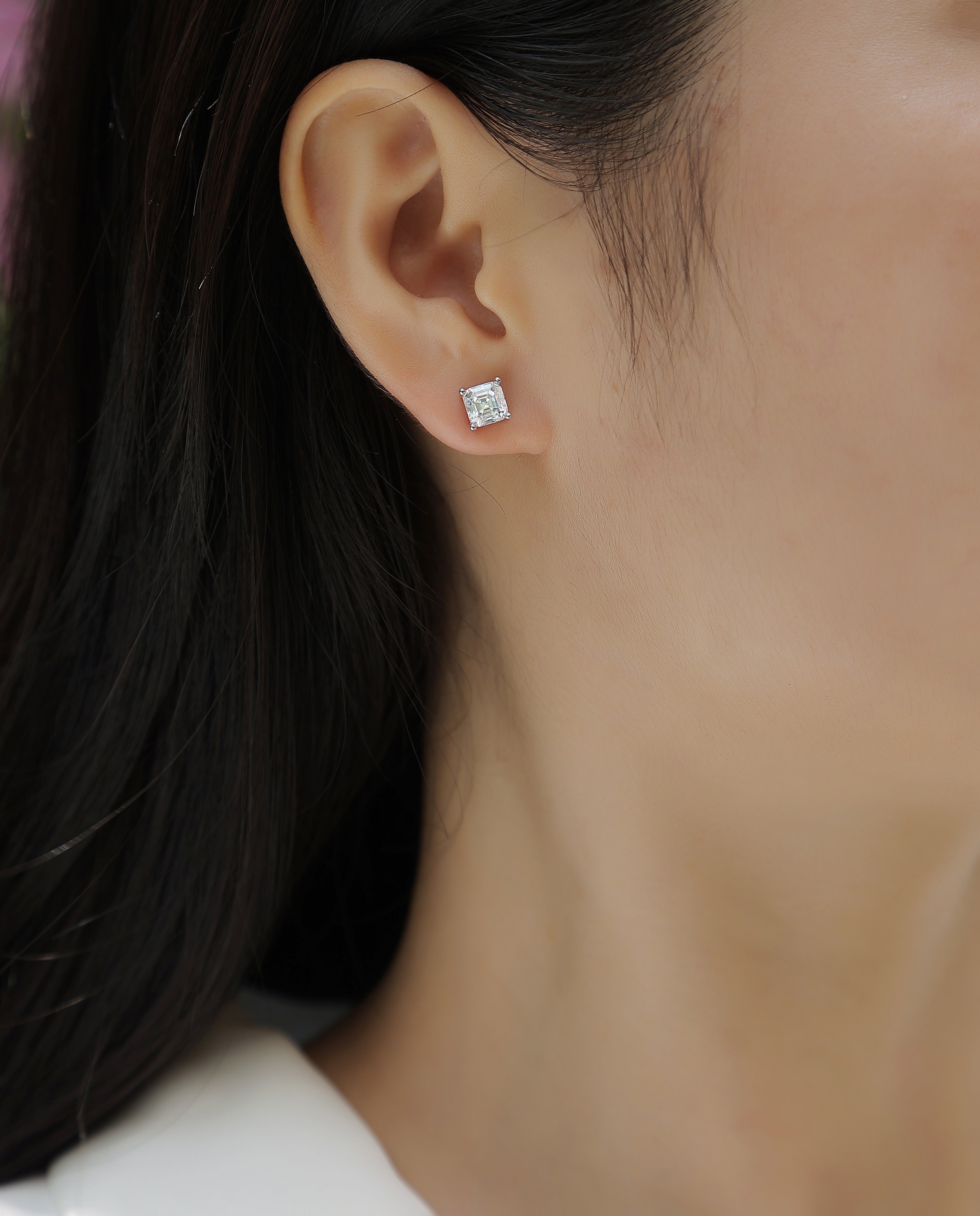 Square Moissanite Stud Earrings in S925 Sterling Silver Modern Fine Jewelry