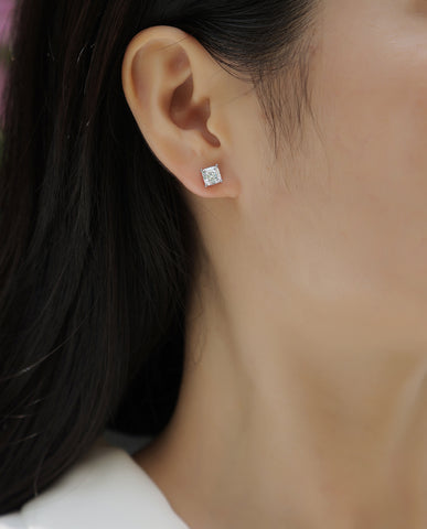 Square Moissanite Stud Earrings in S925 Sterling Silver Modern Fine Jewelry