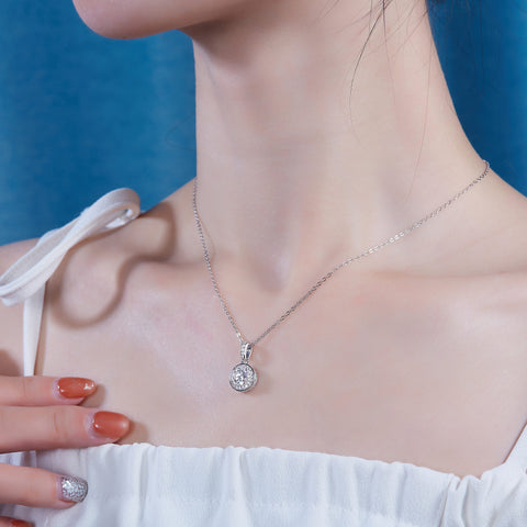 1 Carat Moissanite Pendant Necklace in S925 Sterling Silver with Platinum Plating