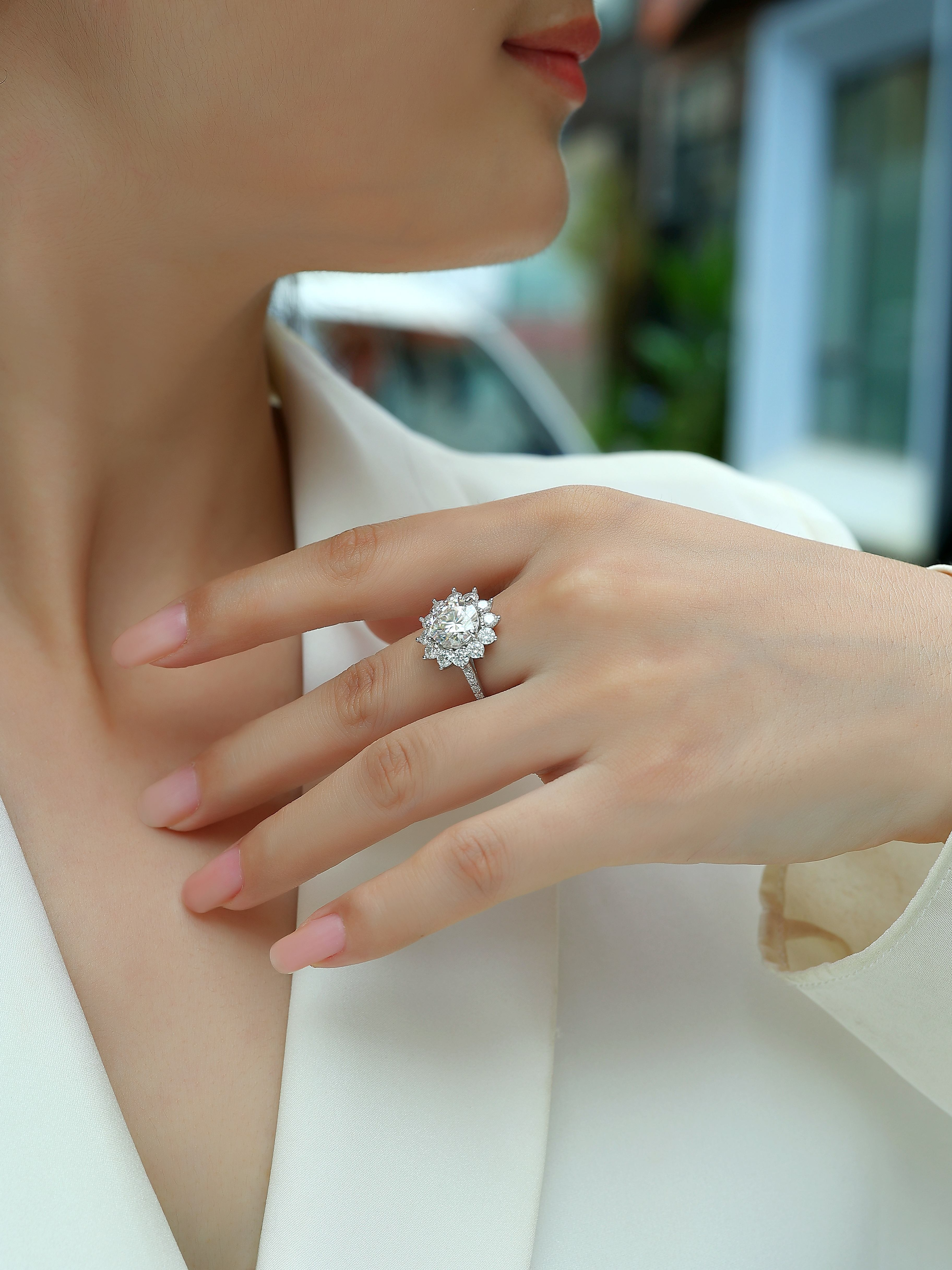 1Sunflower 3-Carat Moissanite Sterling Silver Ring Fashion Jewelry